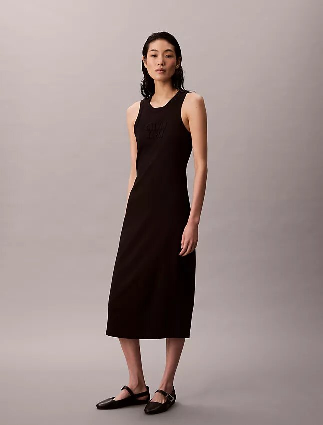 Robe débardeur mi-longue avec logo Calvin Klein Robe débardeur mi-longue avec logo Calvin Klein