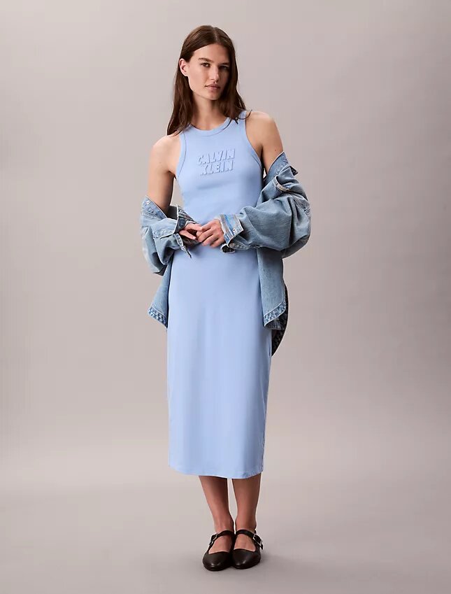 Robe débardeur mi-longue avec logo Calvin Klein Robe débardeur mi-longue avec logo Calvin Klein