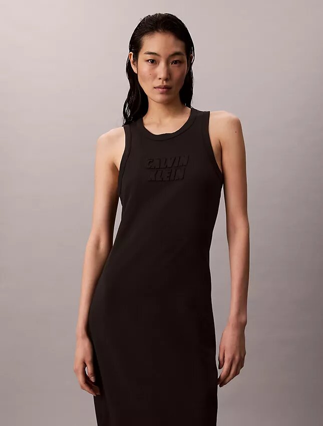 Robe débardeur mi-longue avec logo Calvin Klein Robe débardeur mi-longue avec logo Calvin Klein