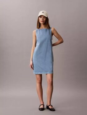 Robe droite en denim à encolure en V