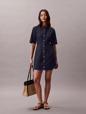 Robe en denim à manches courtes
