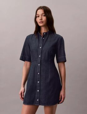 Robe en denim à manches courtes