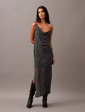 Robe longue asymétrique en mousseline imprimée