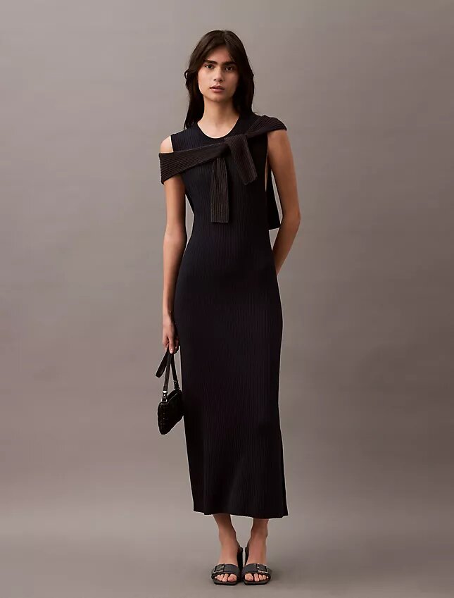 Robe longue en viscose côtelée Robe longue en viscose côtelée