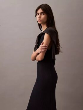 Robe longue en viscose côtelée