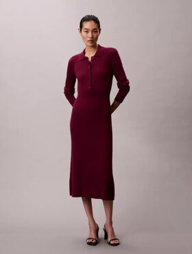 Robe mi-longue en coton lisse côtelé
