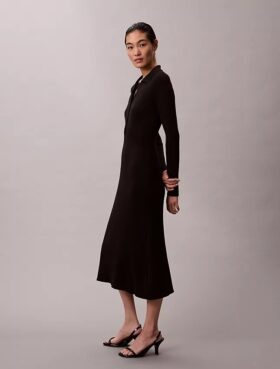 Robe mi-longue en coton lisse côtelé