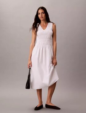 Robe mi-longue en popeline de coton