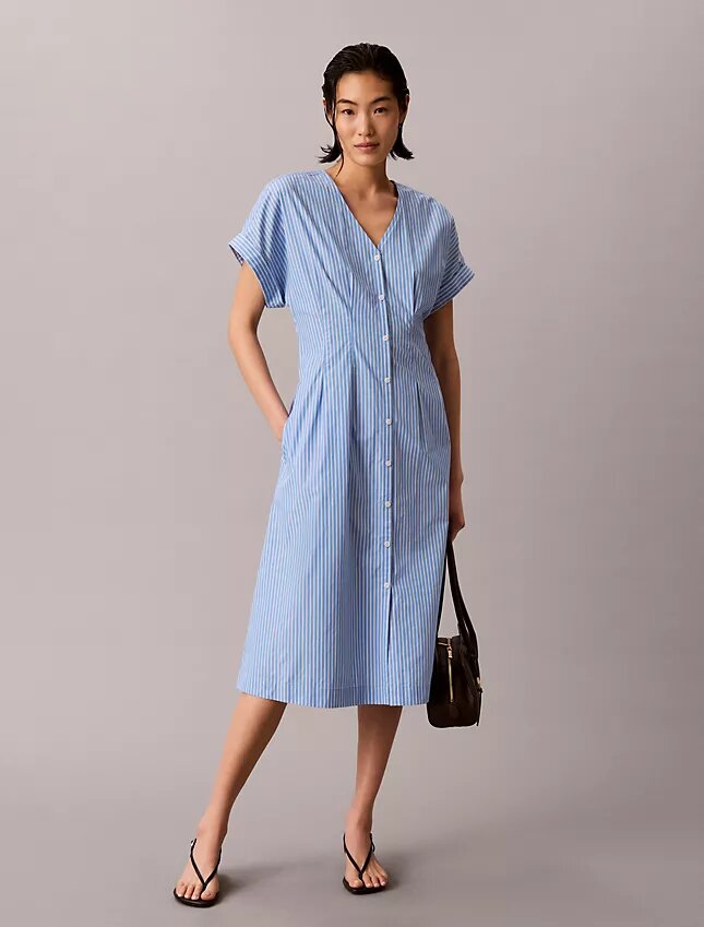 Robe mi-longue en popeline de coton à rayures Robe mi-longue en popeline de coton à rayures