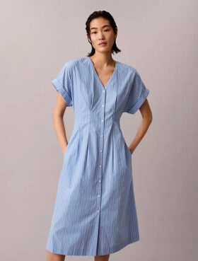 Robe mi-longue en popeline de coton à rayures