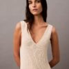 Robe mi-longue sans manches en bouclé côtelé Robe mi-longue sans manches en bouclé côtelé
