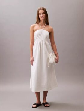 Robe midi dos nu en sergé de coton Robe midi dos nu en sergé de coton