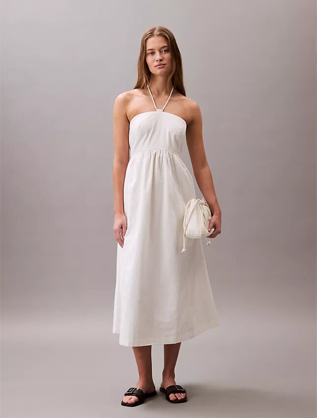 Robe midi dos nu en sergé de coton Robe midi dos nu en sergé de coton