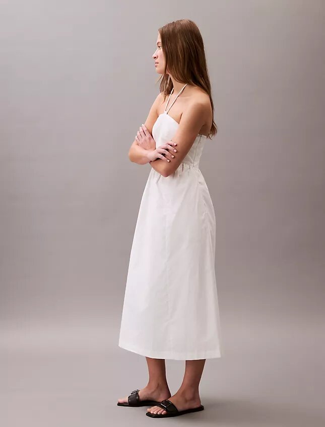Robe midi dos nu en sergé de coton Robe midi dos nu en sergé de coton