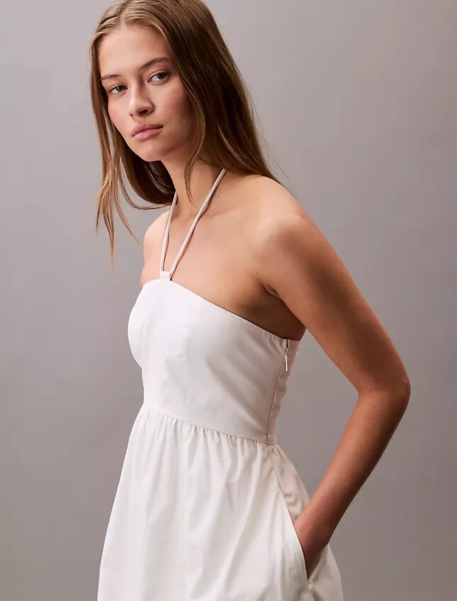 Robe midi dos nu en sergé de coton Robe midi dos nu en sergé de coton