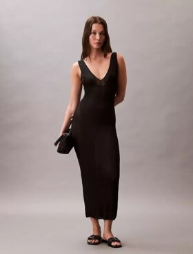Robe midi en viscose côtelée Robe midi en viscose côtelée