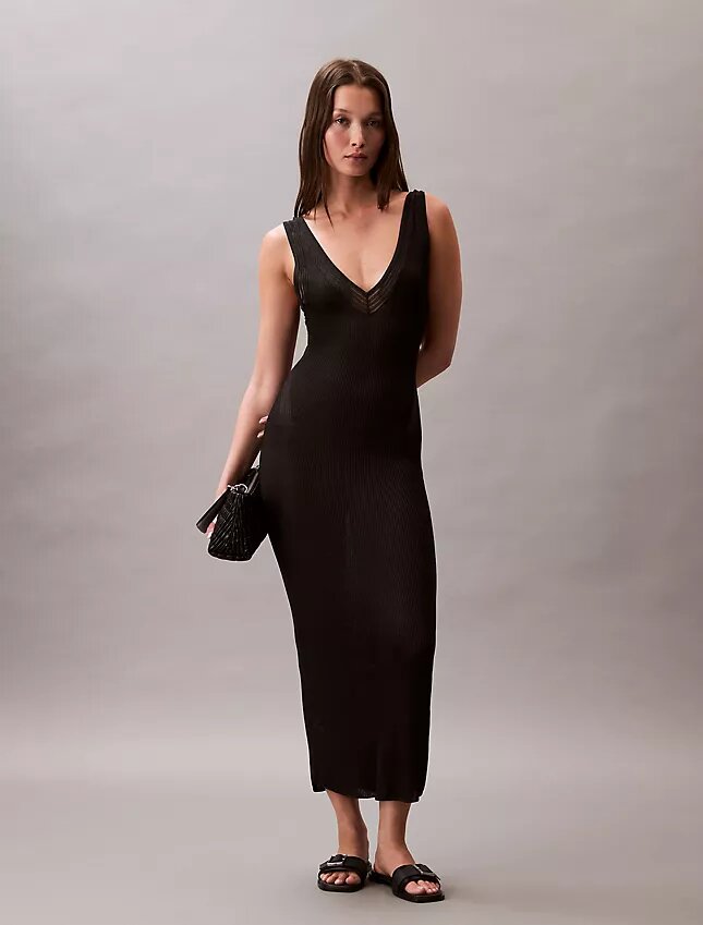 Robe midi en viscose côtelée Robe midi en viscose côtelée