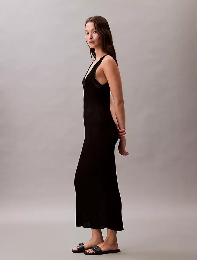 Robe midi en viscose côtelée Robe midi en viscose côtelée