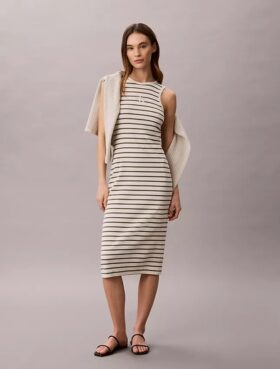 Robe midi à rayures côtelées Monologo