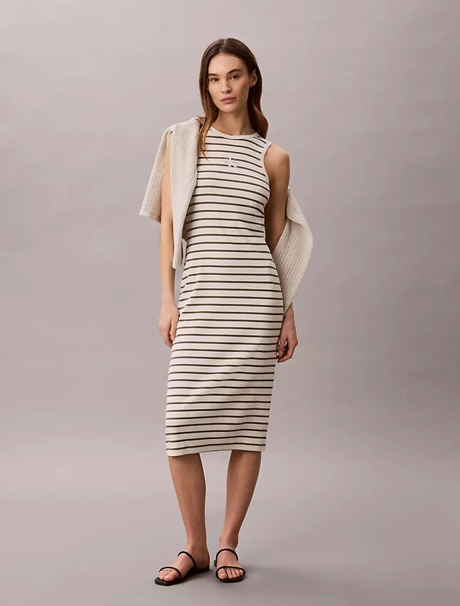 Robe midi à rayures côtelées Monologo Robe midi à rayures côtelées Monologo