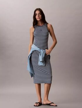 Robe midi à rayures côtelées Monologo