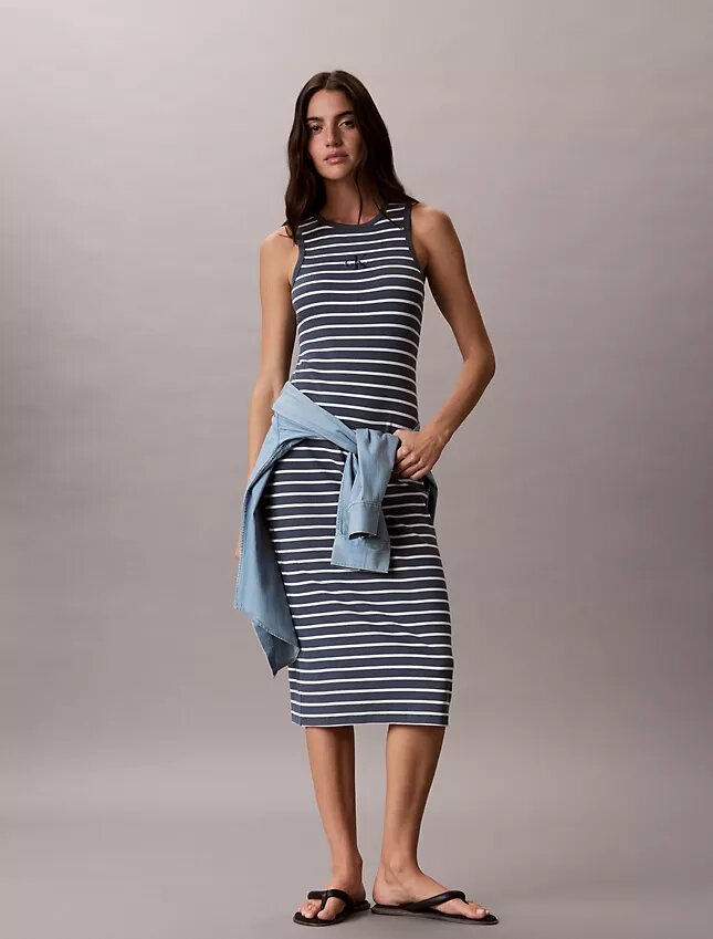 Robe midi à rayures côtelées Monologo Robe midi à rayures côtelées Monologo