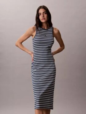 Robe midi à rayures côtelées Monologo