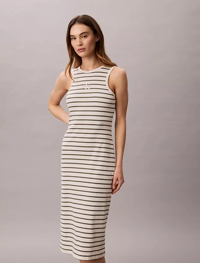 Robe midi à rayures côtelées Monologo Robe midi à rayures côtelées Monologo