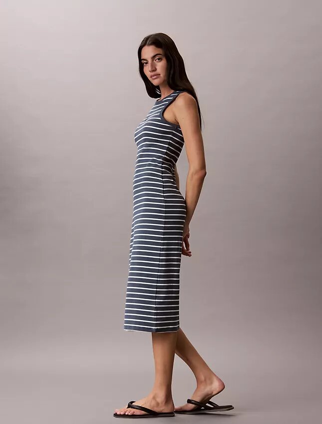 Robe midi à rayures côtelées Monologo Robe midi à rayures côtelées Monologo