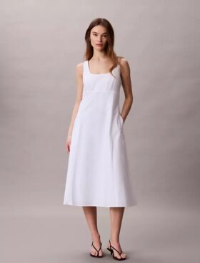 Robe midi sans manches en popeline de coton