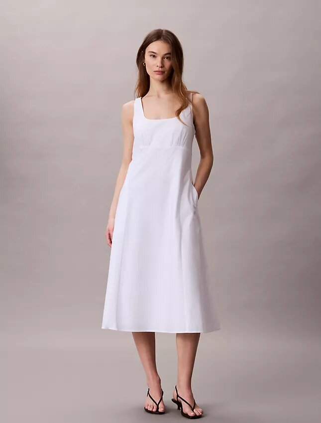 Robe midi sans manches en popeline de coton Robe midi sans manches en popeline de coton