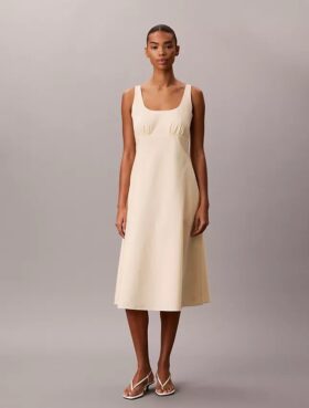 Robe midi sans manches en popeline de coton