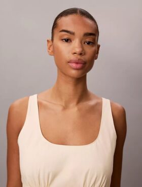 Robe midi sans manches en popeline de coton