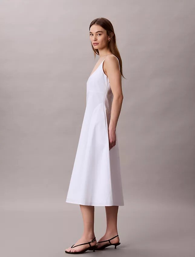 Robe midi sans manches en popeline de coton Robe midi sans manches en popeline de coton