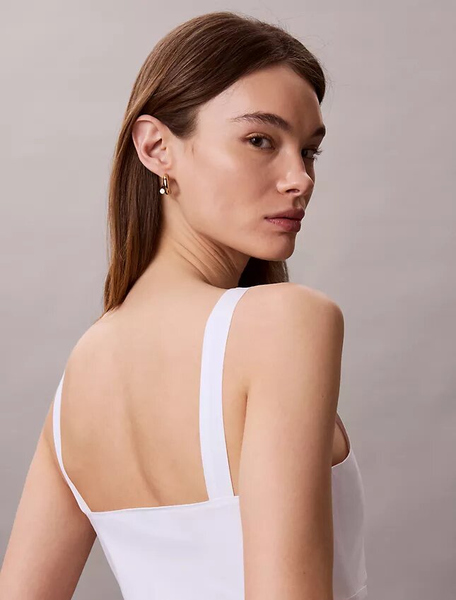 Robe midi sans manches en popeline de coton Robe midi sans manches en popeline de coton