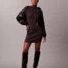 Robe-pull en maille côtelée mélange laine mérinos et lurex