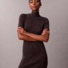 Robe-pull en maille côtelée mélange laine mérinos et lurex