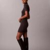 Robe-pull en maille côtelée mélange laine mérinos et lurex