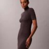 Robe-pull en maille côtelée mélange laine mérinos et lurex