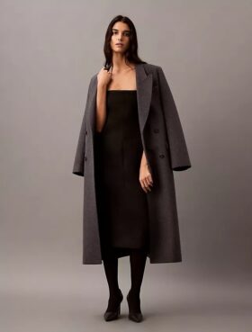 Robe sans bretelles en laine mélangée brossée