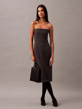 Robe sans bretelles en laine mélangée brossée Robe sans bretelles en laine mélangée brossée