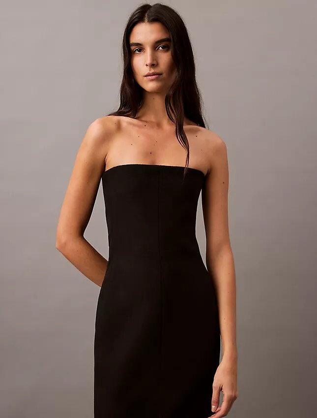 Robe sans bretelles en laine mélangée brossée Robe sans bretelles en laine mélangée brossée