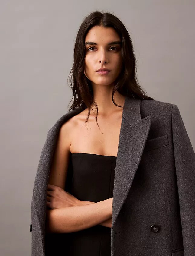 Robe sans bretelles en laine mélangée brossée Robe sans bretelles en laine mélangée brossée