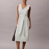 Robe sans manches à col en V et ceinture en mélange de lin Robe sans manches à col en V et ceinture en mélange de lin