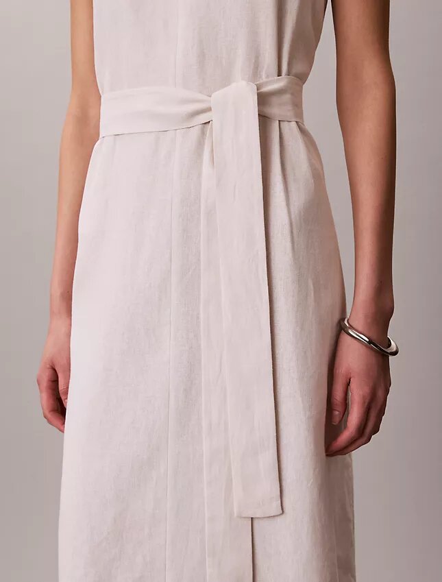 Robe sans manches à col en V et ceinture en mélange de lin Robe sans manches à col en V et ceinture en mélange de lin