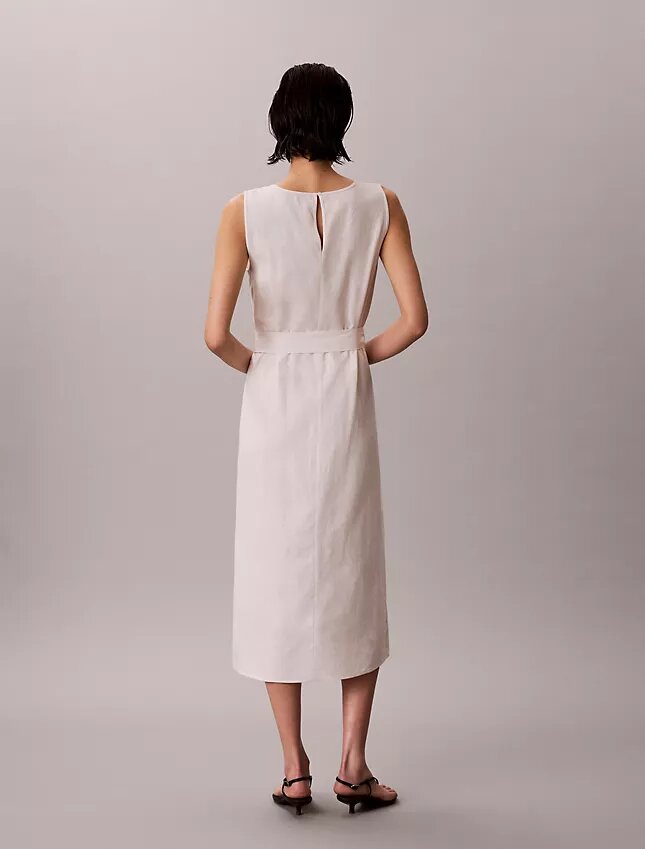 Robe sans manches à col en V et ceinture en mélange de lin Robe sans manches à col en V et ceinture en mélange de lin