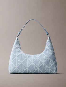 Sac à bandoulière en Denim avec logo emblématique sur toute la surface