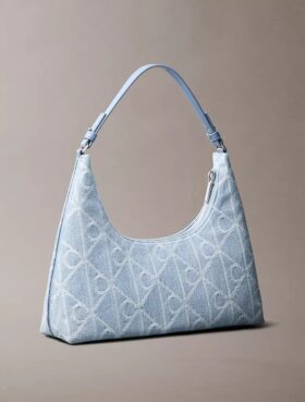 Sac à bandoulière en Denim avec logo emblématique sur toute la surface