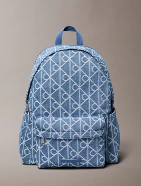 Sac à dos en Denim avec logo emblématique sur toute la surface