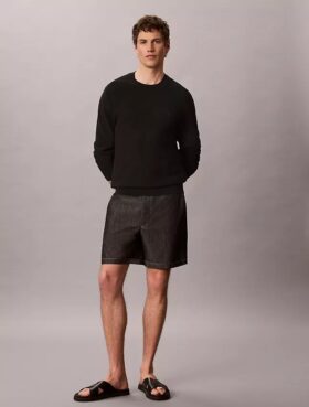 Short droit en chambray à enfiler, 18 cm